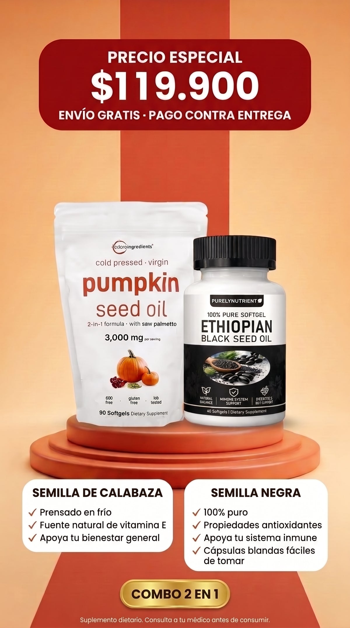Combo de aceite de semilla de calabaza y aceite de semilla negra en cápsulas