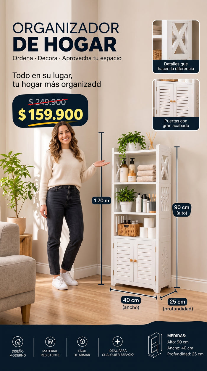 Organizador Gabinete de 4 Niveles con 2 Puertas